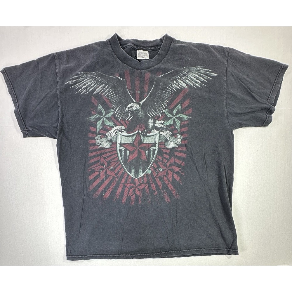 Vintage National Heritage Eagle Star Shield Graphic T-Shirt Black XL USA Y2K